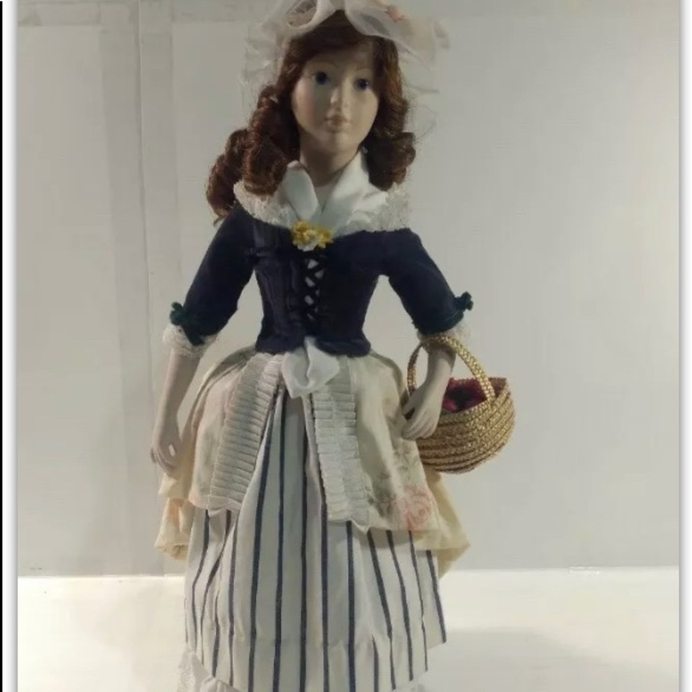 Vintage Franklin Mint Heirloom Doll “The Strawberry Girl “ Bisque Porcelain 15”